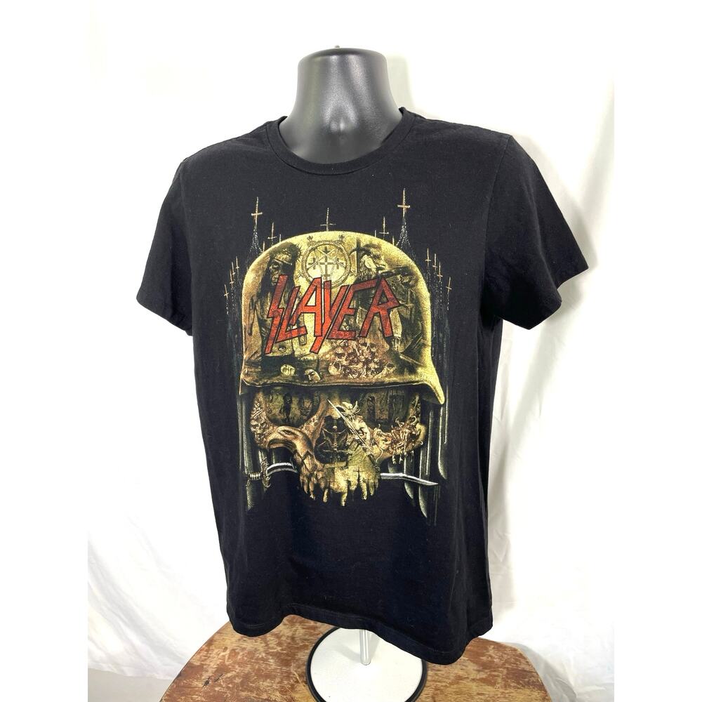Slayer Skull Helmet Graphic Band T Shirt Medium
